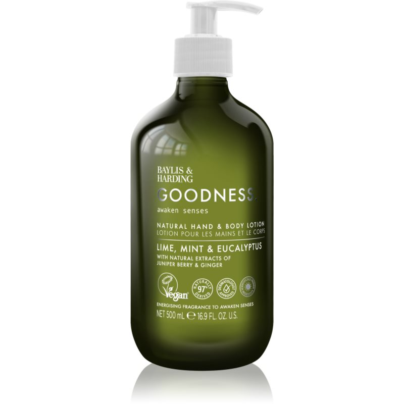 Baylis & Harding Goodness Awaken Senses hand and body lotion with a refreshing effect fragrance Lime, Mint & Eucalyptus 500 ml