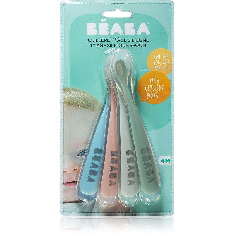Beaba Silicone Spoon Set of 4 ergonomic silicone spoons kiskanál Eucalyptus 4 db