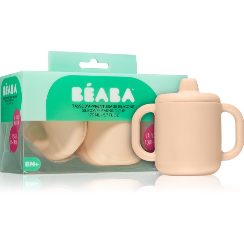 Beaba Silicone learning cup puodelis su kamšteliu Pink 170 ml