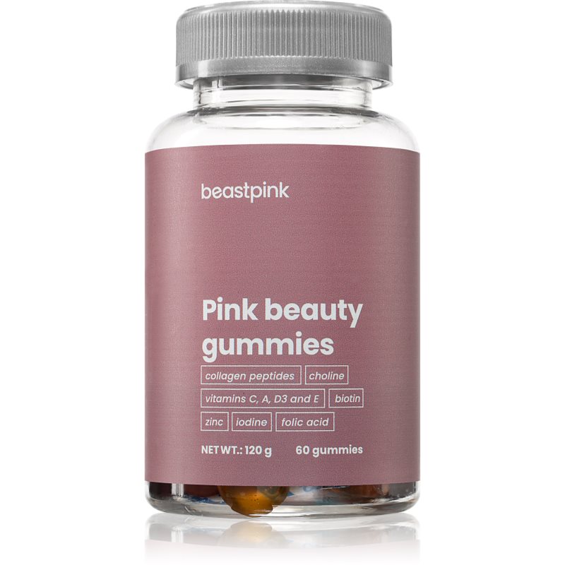 BeastPink Pink Beauty Gummies žvýkací měkké tobolky pro krásné vlasy a pokožku 60 ks