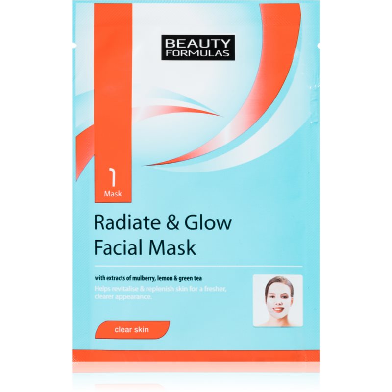 Beauty Formulas Clear Skin Radiate & Glow šviesinamoji veido kaukė odos regeneracijai 1 vnt.