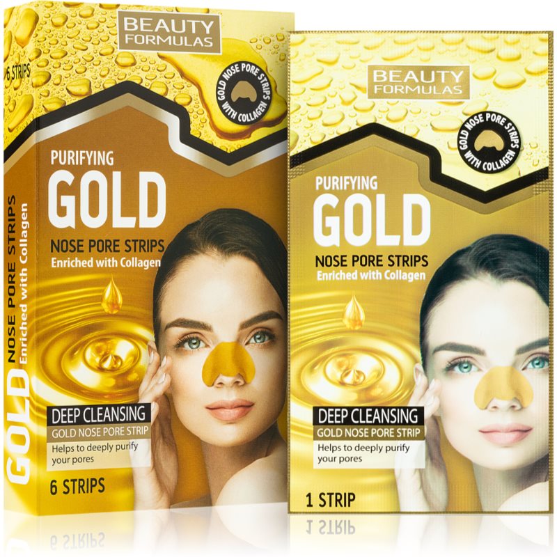 Beauty Formulas Gold nosies inkštirų valymo juostelės su kolagenu 6 vnt.