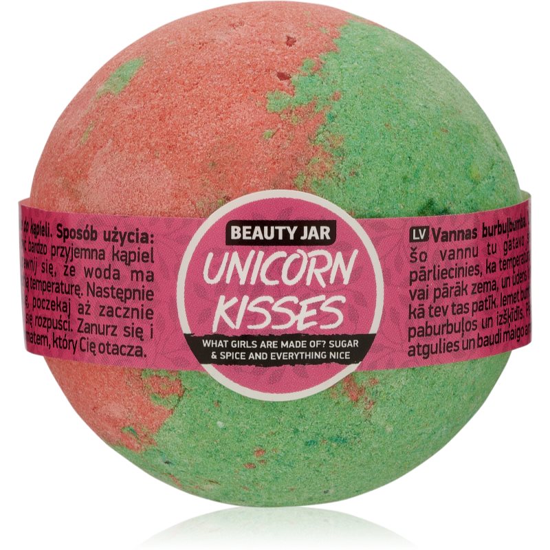 Beauty Jar Unicorn Kisses What Girls Are Made Of? Sugar & Spice And Everything Nice fürdőgolyó eper illattal 150 g
