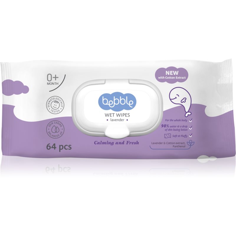Bebble Wet Wipes Lavender nedves törlőkendők gyermekeknek levendulával 64 db