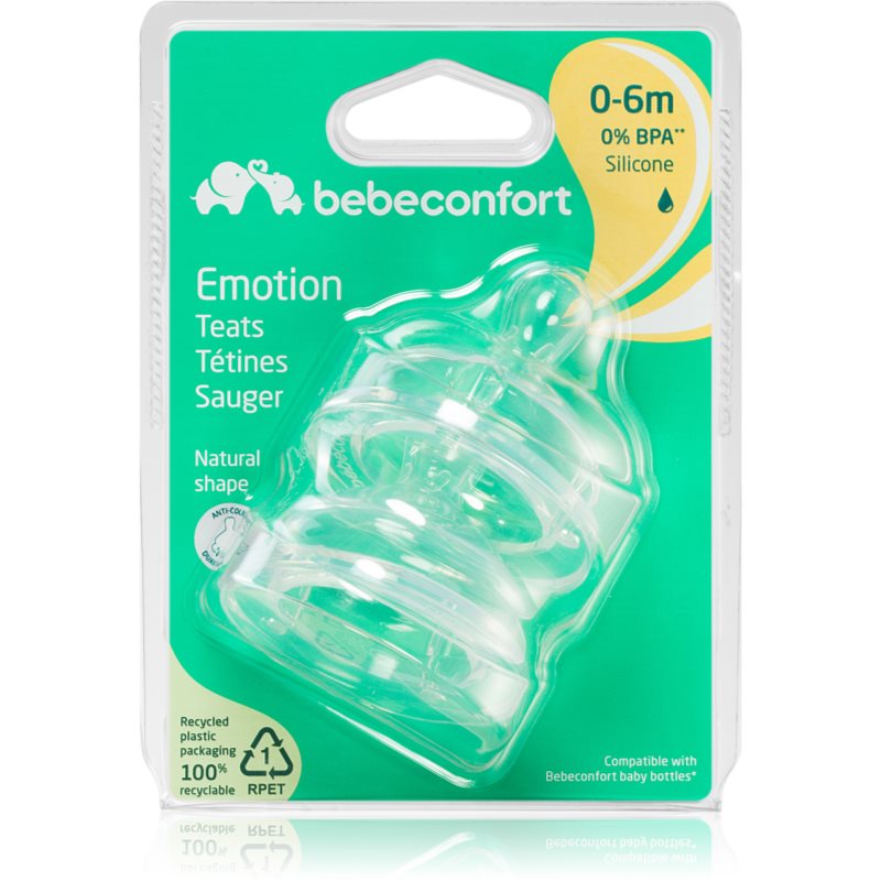 Bebeconfort Emotion Slow Flow присоска для пляшки 0-6 M 2 кс