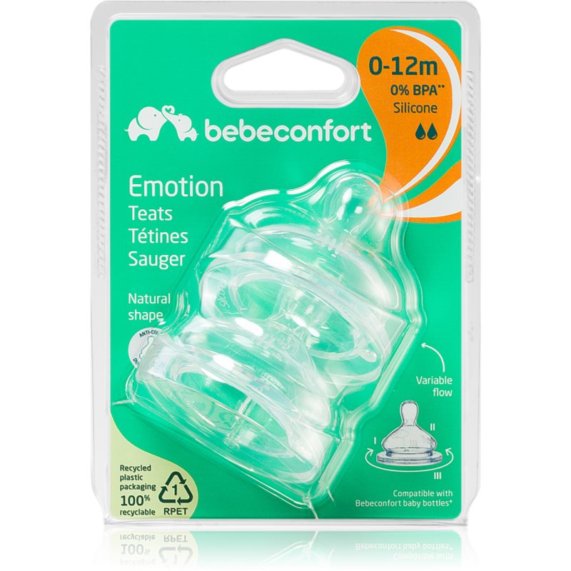 Bebeconfort Emotion Slow To Medium Flow присоска для пляшки 0-12 M 2 кс