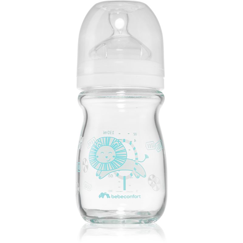 E-shop Bebeconfort Emotion Glass White kojenecká láhev Lion 0-6 m 130 ml