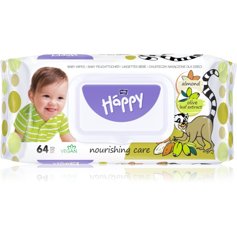 Bella Baby Happy Almond and Olive Leaf extract vlhčené čistiace obrúsky pre deti 64 ks