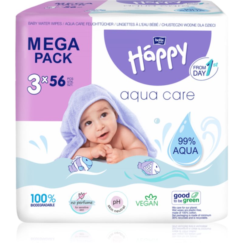 BELLA Baby Happy Aqua Care вологі очищуючі серветки для дітей 3x56 кс