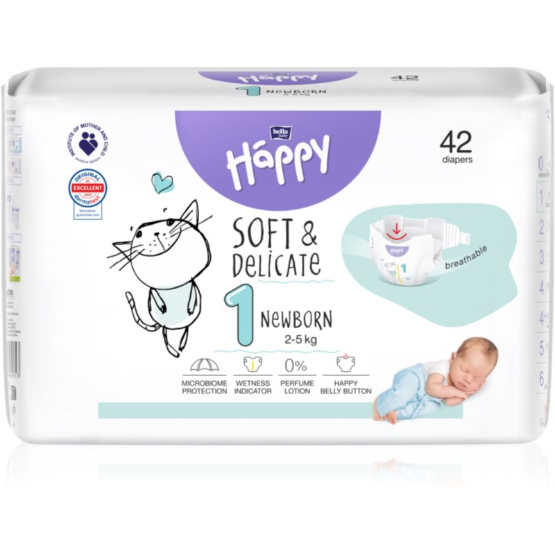BELLA Baby Happy Soft&Delicate Size 1 Newborn jednorazové plienky 2-5 kg 42 ks