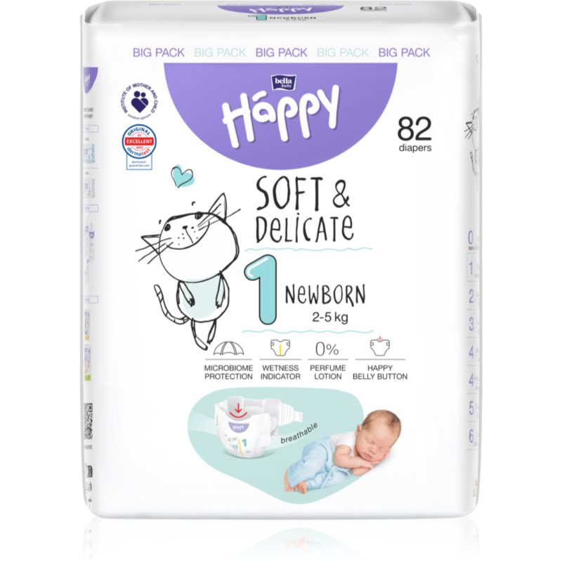 BELLA Baby Happy Soft&Delicate Size 1 Newborn одноразові підгузки 2-5 Kg 82 кс