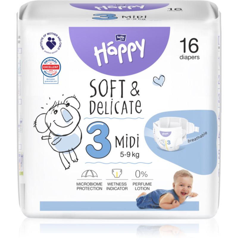 BELLA Baby Happy Soft&Delicate Size 3 MIdi jednorazové plienky 5-9 kg 16 ks