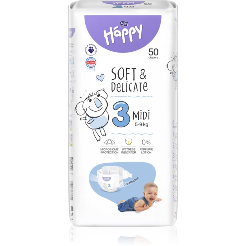 BELLA Baby Happy Soft&Delicate Size 3 MIdi jednorázové pleny 5-9 kg 50 ks