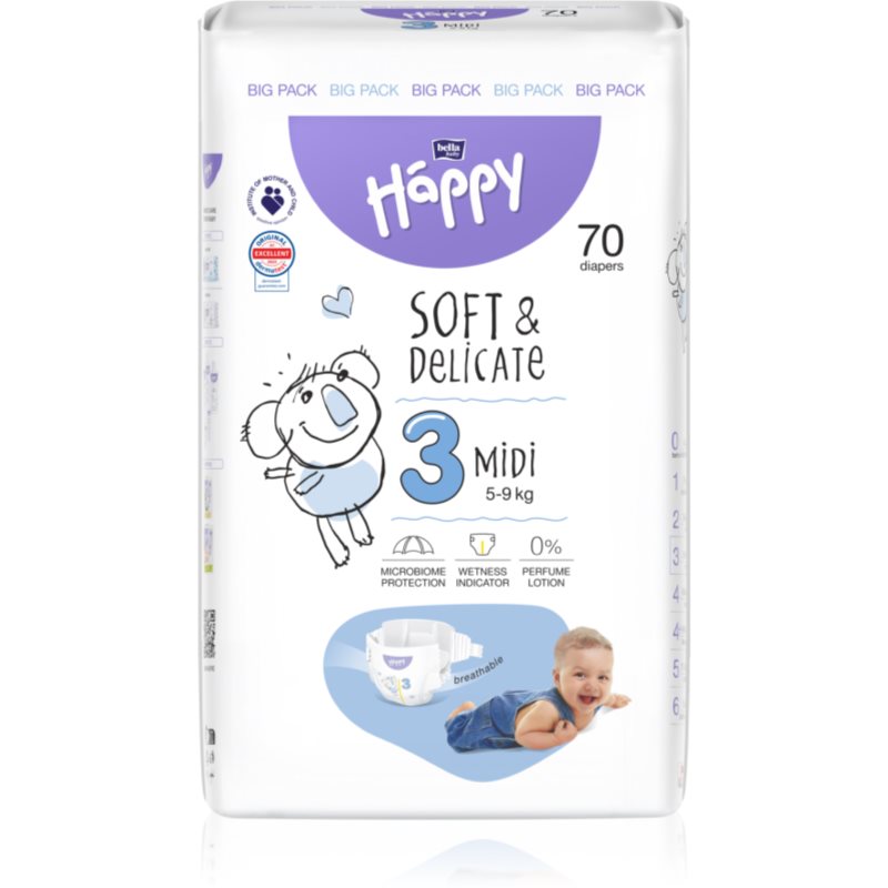 BELLA Baby Happy Soft&Delicate Size 3 MIdi jednorázové pleny 5-9 kg 70 ks