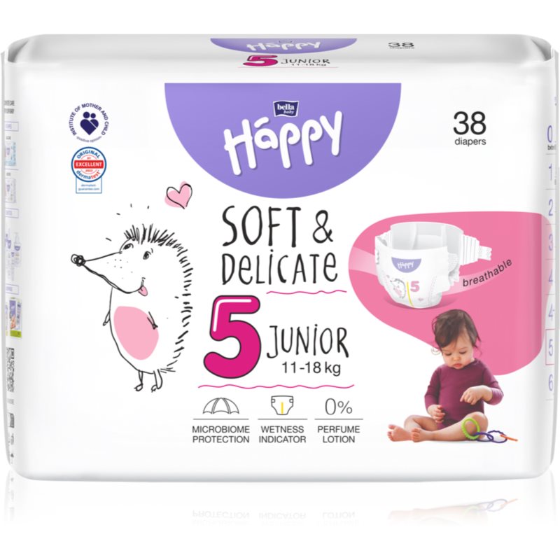 BELLA Baby Happy Soft&Delicate Size 5 Junior jednorazové plienky 11-18 kg 38 ks
