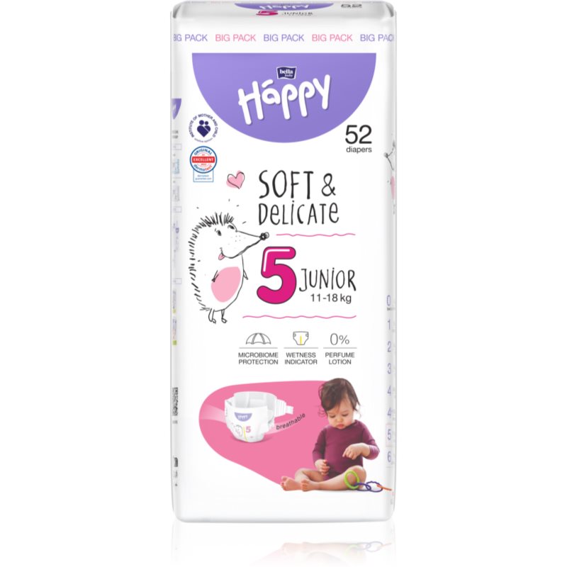 BELLA Baby Happy Soft&Delicate Size 5 Junior jednorázové pleny 11-18 kg 52 ks