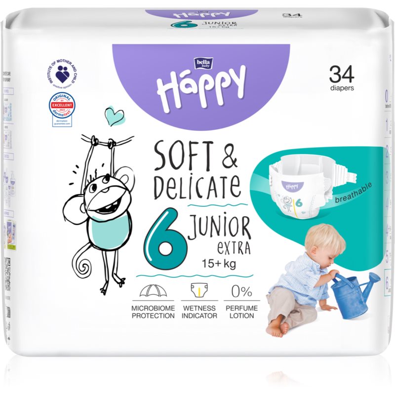 BELLA Baby Happy Soft&Delicate Size 6 Junior Extra одноразові підгузки 15+ Kg 34 кс