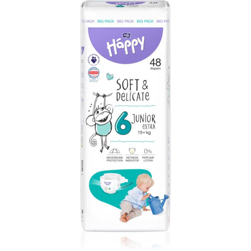 BELLA Baby Happy Soft&Delicate Size 6 Junior Extra Disposable Nappies 15+ Kg 48 Pc