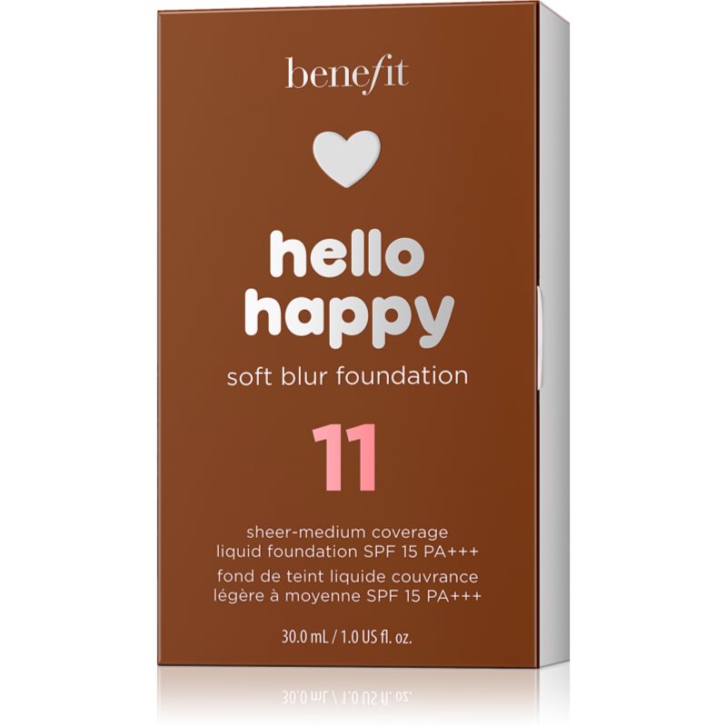 Benefit Hello Happy Soft Blur Foundation tekući puder s mat finišem SPF 15 nijansa 11 Dark Neutral 30 ml