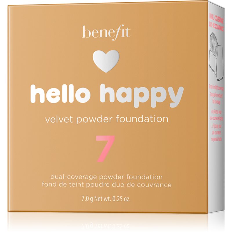 Benefit Hello Happy Velvet Powder Foundation das pudrige Kompakt-Make-up Farbton 7 Medium-Tan Neutral 7 g