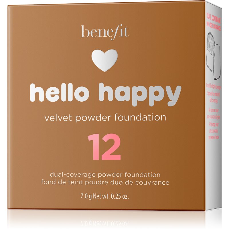 Benefit Hello Happy Velvet Powder Foundation das pudrige Kompakt-Make-up Farbton 12 Dark Warm 7 g