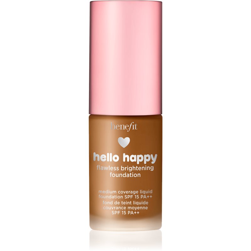 Benefit Hello Happy Flawless Brightening Foundation Mini rozjasňujúci tekutý make-up SPF 15 odtieň 09 Deep Neutral 10 ml
