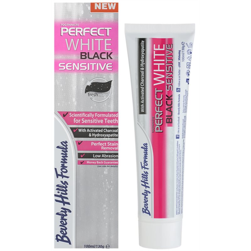 

Beverly Hills Formula Perfect White Black Sensitive відбілююча зубна паста з вугіллям для чутливих зубів присмак Fresh Mint