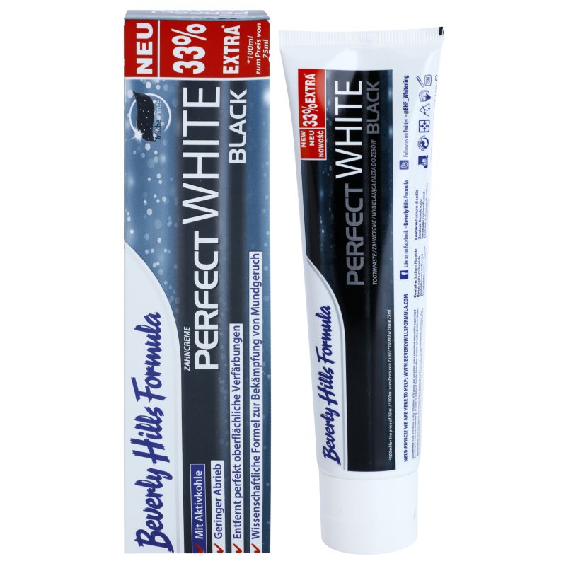 

Beverly Hills Formula Perfect White Black відбілююча зубна паста з вугіллям для свіжого подиху присмак Fresh Mint