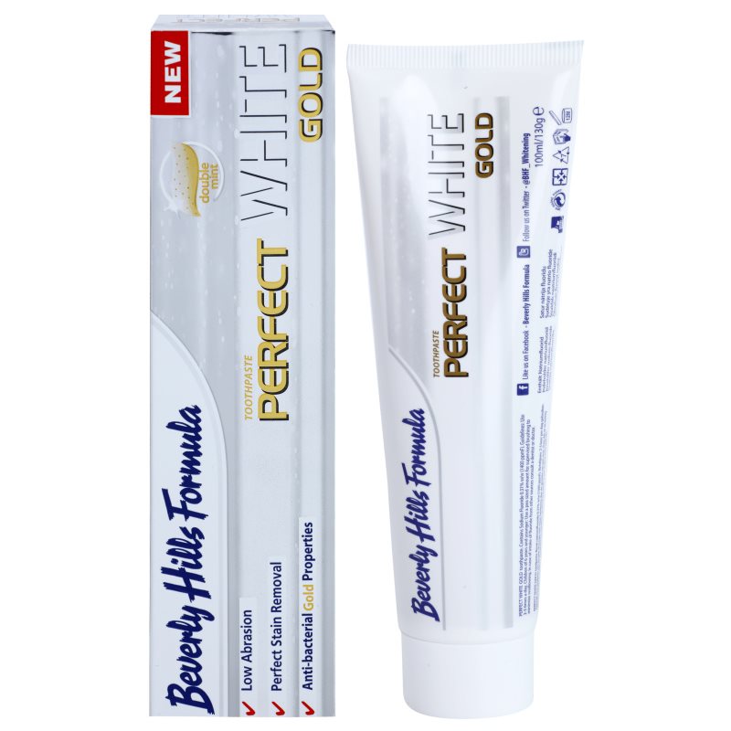 

Beverly Hills Formula Perfect White Gold відбілююча зубна паста з частинками золота присмак Double Mint