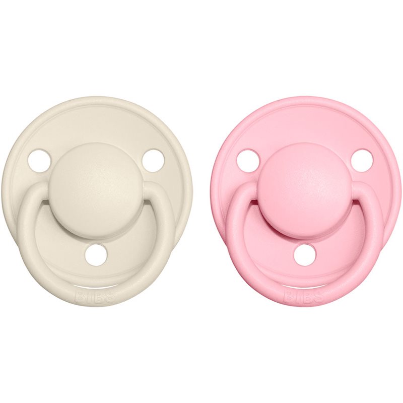 BIBS De Lux Natural Rubber Size 2: 6+ Months Dummy Ivory / Baby Pink 2 Pc