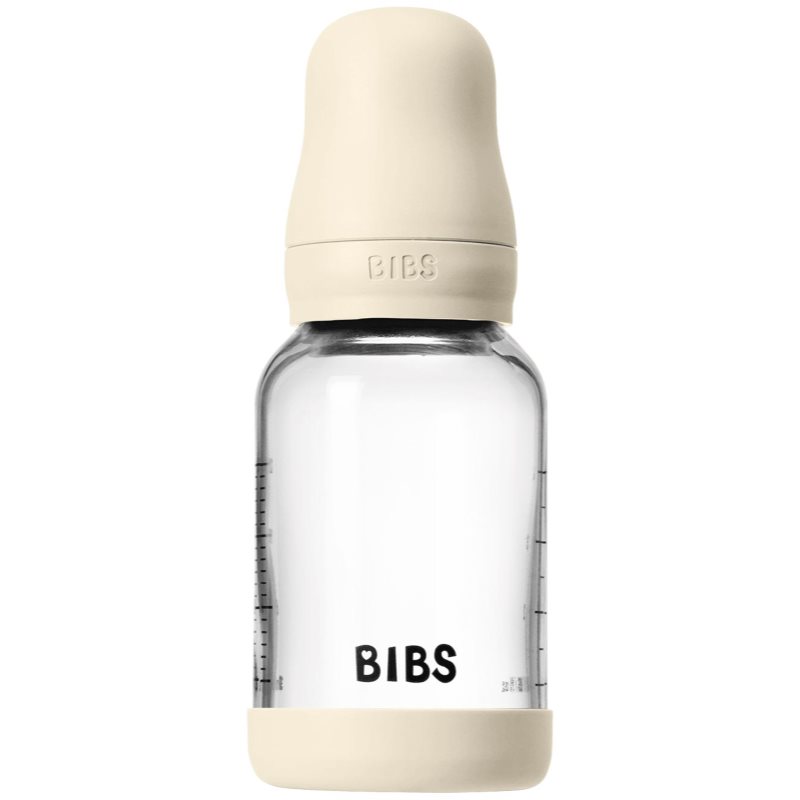 BIBS Baby Glass Bottle Silicone antikoliková lahev se silikonovým pítkem Ivory 120 ml
