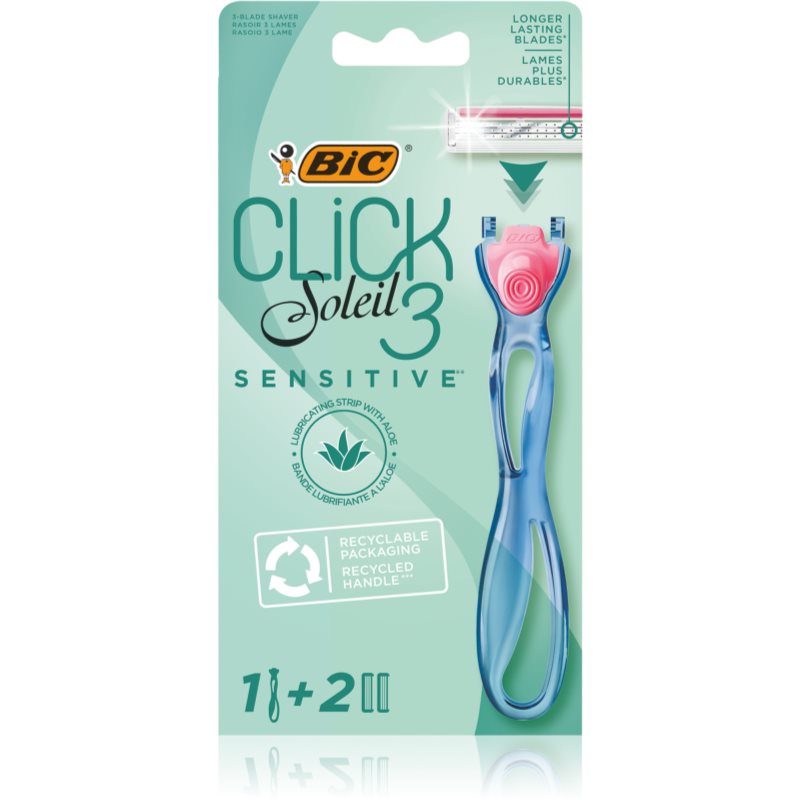 BIC Soleil Click Sensitive moteriškas skustuvas + pakaitiniai peiliukai, 2 vnt.