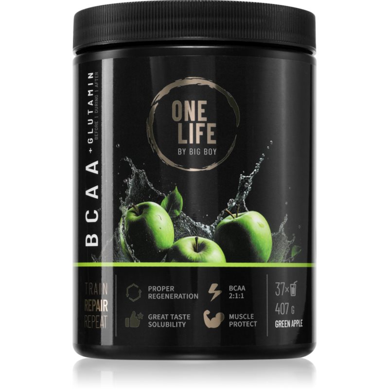 Big Boy One Life BCAA + Glutamin podpora sportovního výkonu a regenerace příchuť Green Apple 400 g