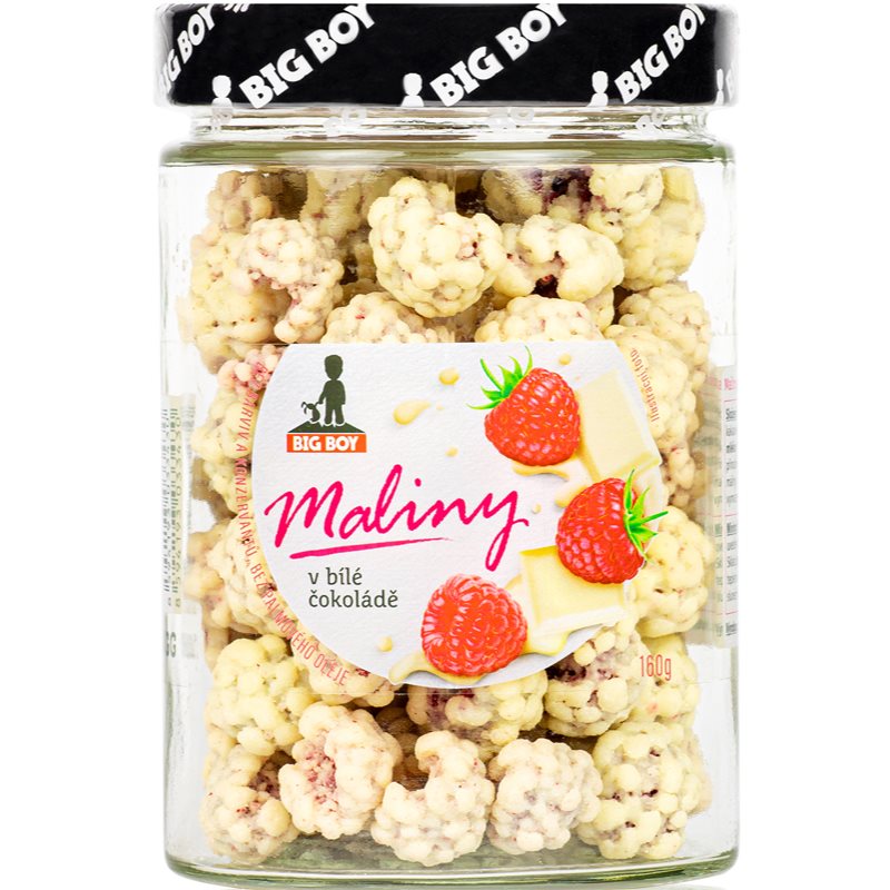 Big Boy Maliny v bílé čokoládě by @kamilasikl mrazem sušené ovoce v čokoládě 160 g