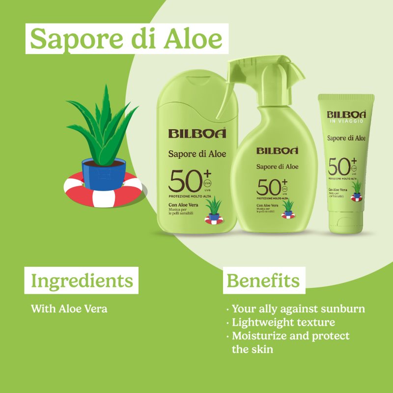 Bilboa Sapore di Aloe Viso opalovací krém s aloe vera SPF 50+ 40 ml (obrázek 3)