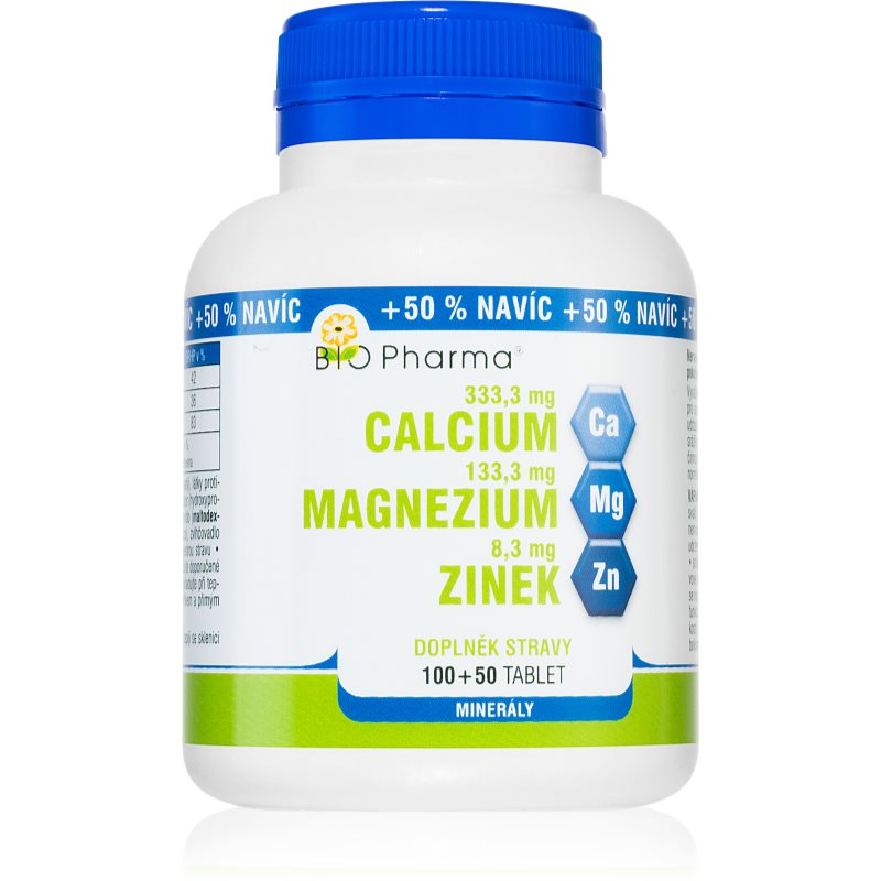 Bio Pharma Kalcium   magnesium   zinok tablety pre normálnu funkciu imunitného systému, stavu kostí a činnosť svalov 150 tbl