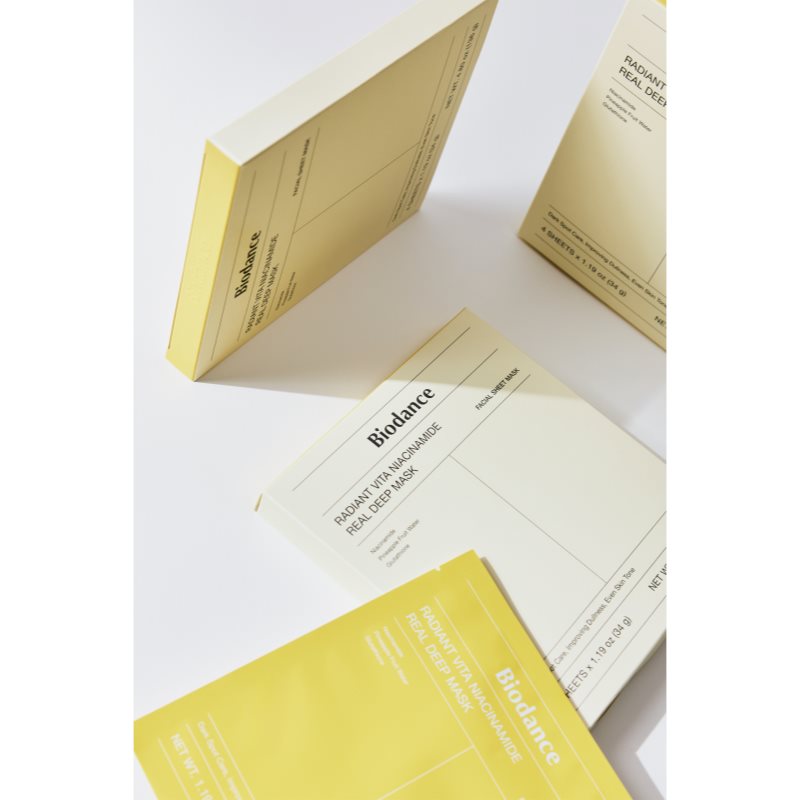 Biodance Radiant Vita Niacinamide Real Deep Mask rozjasňující pleťová maska pro sjednocení barevného tónu pleti 1 ks (obrázek 4)