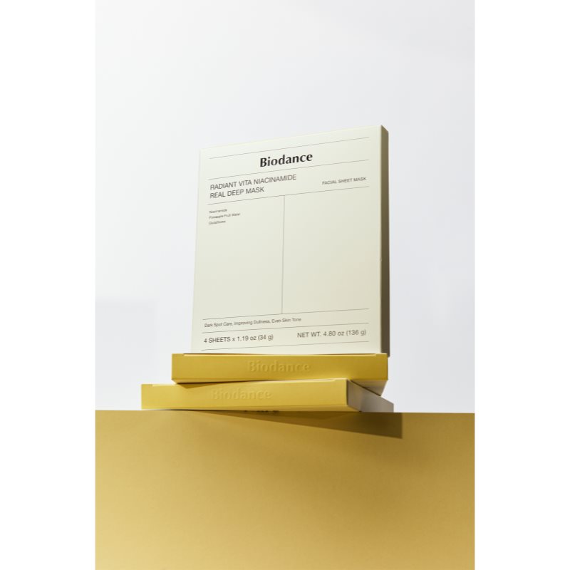 Biodance Radiant Vita Niacinamide Real Deep Mask rozjasňující pleťová maska pro sjednocení barevného tónu pleti 1 ks (obrázek 9)