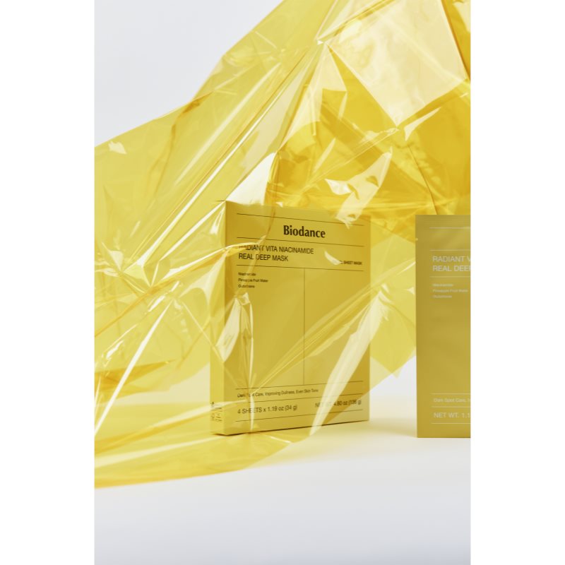 Biodance Radiant Vita Niacinamide Real Deep Mask rozjasňující pleťová maska pro sjednocení barevného tónu pleti 1 ks (obrázek 10)