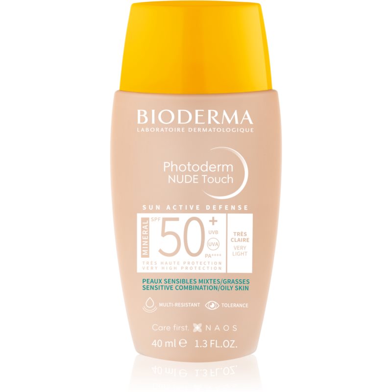 Bioderma Photoderm Nude Touch мінеральний сонцезахисний флюїд для обличчя SPF 50+ відтінок Very Light 40 мл