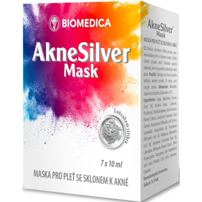 Biomedica AkneSilver Mask valomoji kaukė probleminei, aknės paveiktai odai 7x10 ml