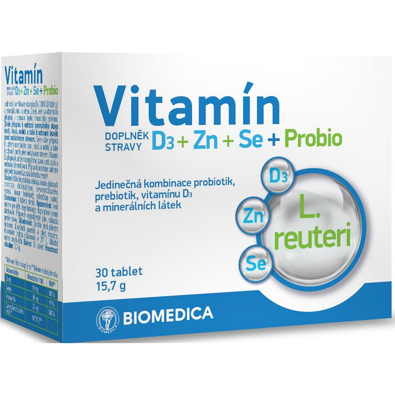 

Biomedica Vitamin D3 + Zn + Se + Probio харчова добавка з пробіотиками