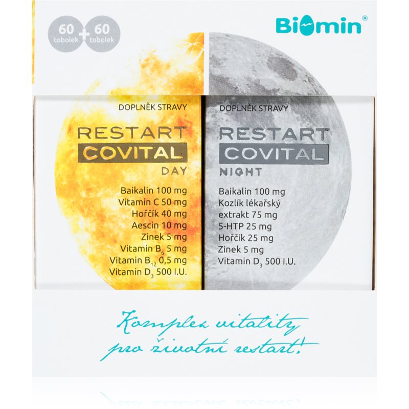 Biomin Restart Covital Day + Night tobolky na podporu imunity, zníženie miery únavy a vyčerpania 120 tbl