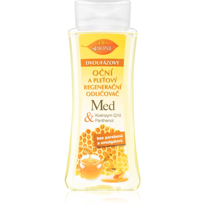 Bione Cosmetics Honey + Q10 kétfázisú sminklemosó az arcra és a szemekre 255 ml