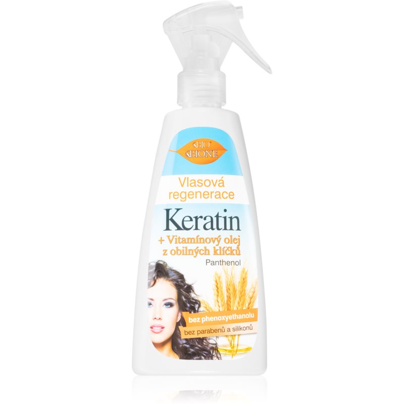 Bione Cosmetics Keratin + Grain öblítést nem igénylő hajkúra spray -ben 260 ml