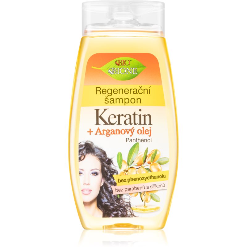 Bione Cosmetics Keratin + Argan відновлюючий шампунь для блиску та шовковистості волосся 260 мл