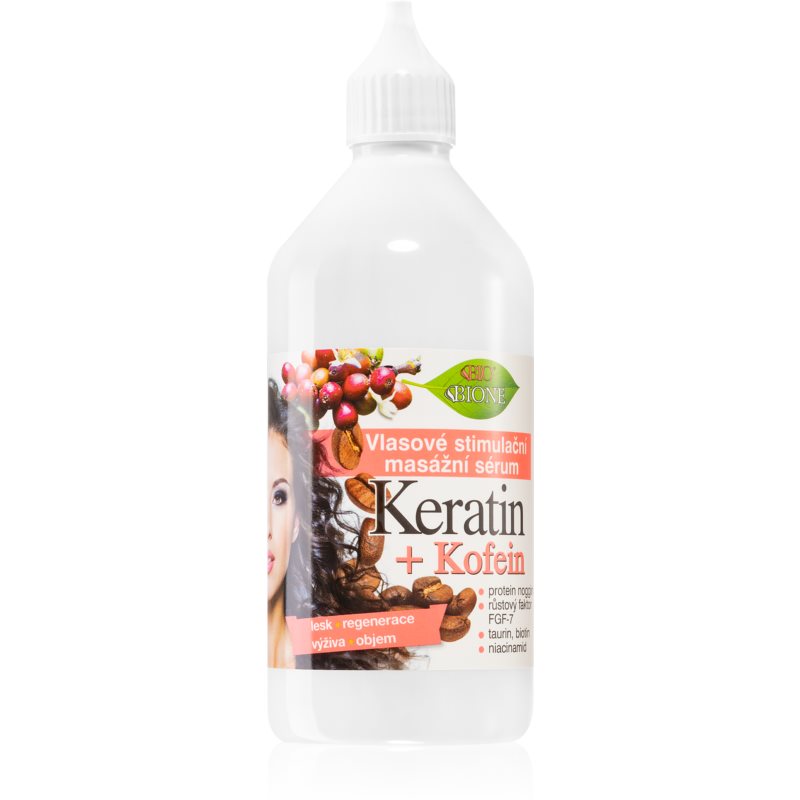 Bione Cosmetics Keratin + Kofein szérum a haj növekedéséért és megerősítéséért a hajtövektől kezdve 215 ml