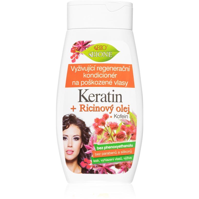 Bione Cosmetics Keratin + Ricinový Olej відновлюючий кондиціонер для слабкого та пошкодженого волосся 260 мл