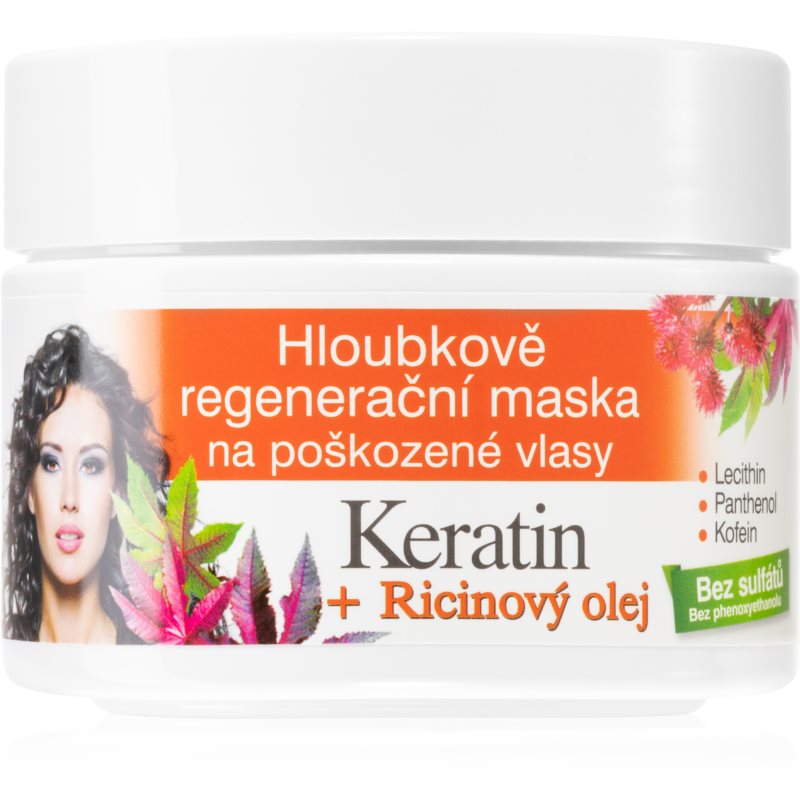 Bione Cosmetics Keratin + Ricinový olej regenerační maska na vlasy 260 ml