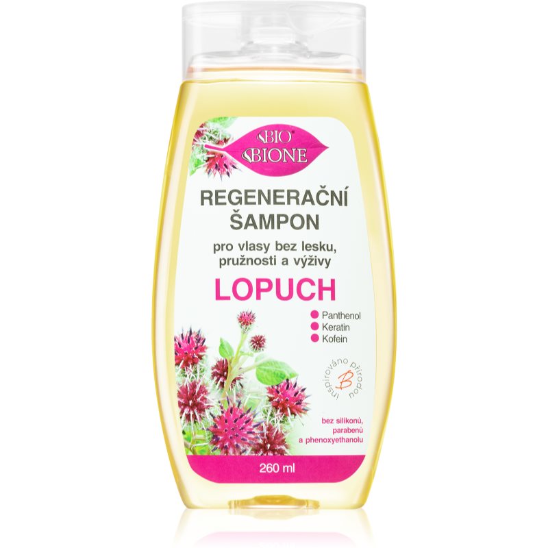 Bione Cosmetics Lopuch regenerační šampon pro lesk a hebkost vlasů 260 ml